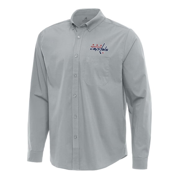 Men's Antigua Gray Washington Capitals Flight Woven Tri-Blend Long Sleeve Button-Down Shirt