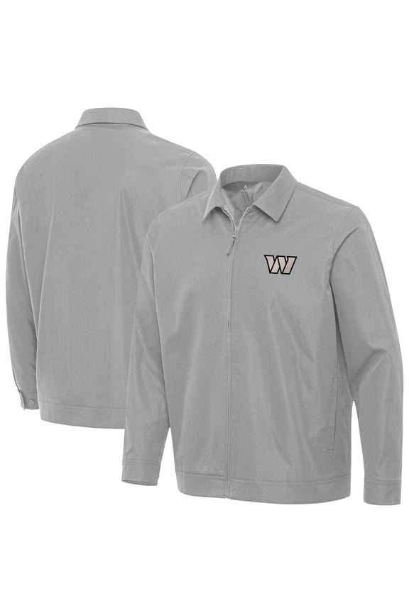 Men's Antigua Gray Washington Commanders Pivot Full-Zip Jacket