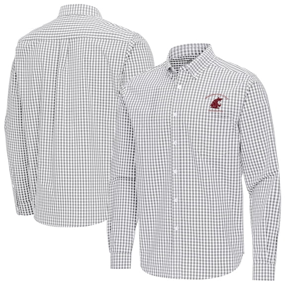 Men's Antigua Gray Washington State Cougars Ellis Woven Tri-Blend Long Sleeve Button-Down Shirt