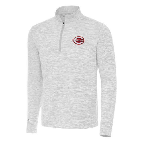 Men's Antigua Gray/White Cincinnati Reds Cause Quarter-Zip Top