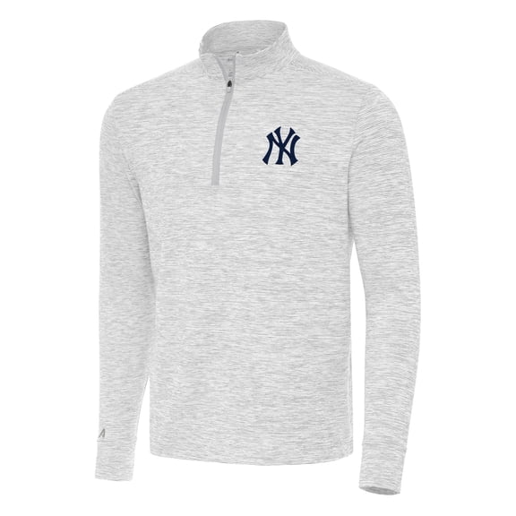 Men's Antigua Gray/White New York Yankees Cause Quarter-Zip Top