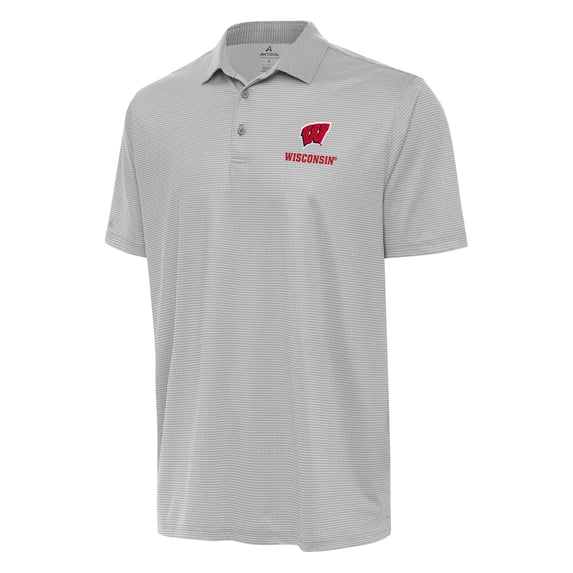 Men's Antigua Gray/White Wisconsin Badgers Rings Polo