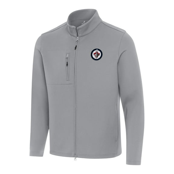 Men's Antigua Gray Winnipeg Jets Objection Double-Peached Full-Zip Jacket