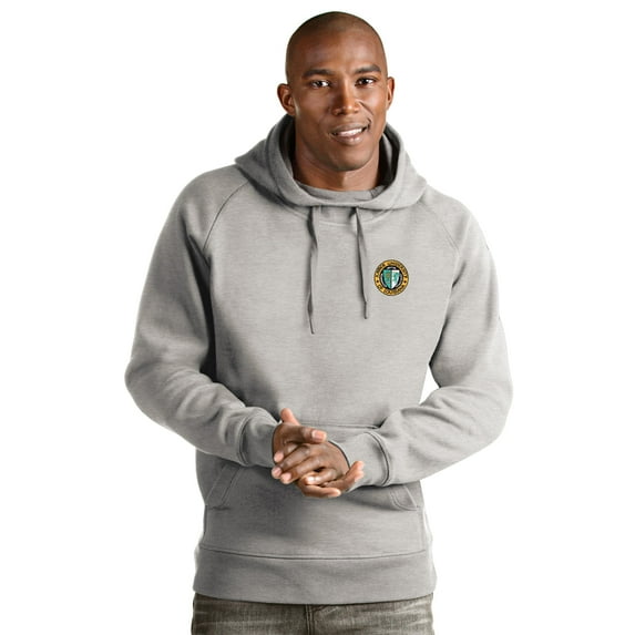 Men's Antigua Gray XULA Gold Victory Pullover Hoodie