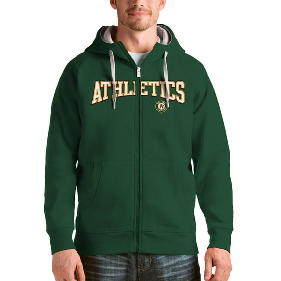 Men's Antigua Green Athletics Team Logo Victory Full-Zip Hoodie