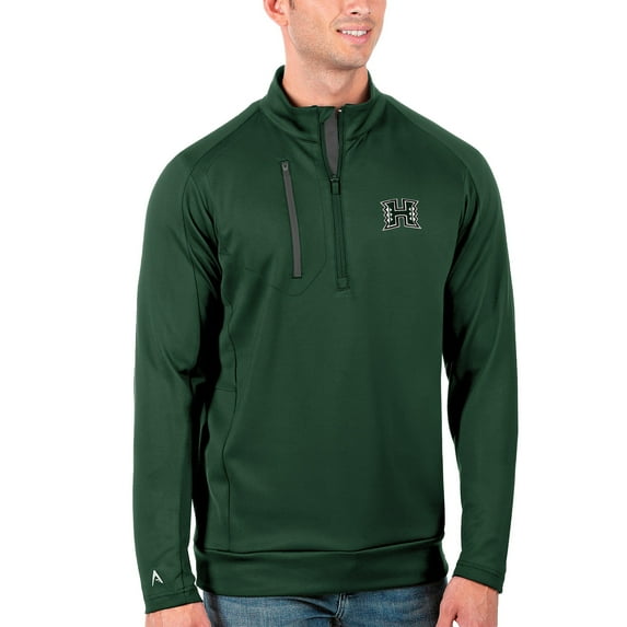 Men's Antigua Green/Charcoal Hawaii Warriors Generation Half-Zip Pullover Jacket