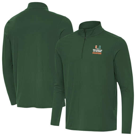 Men's Antigua  Green Miami Hurricanes College Football Playoff 2025 Cotton Bowl Champions Intent Quarter-Zip Pullover