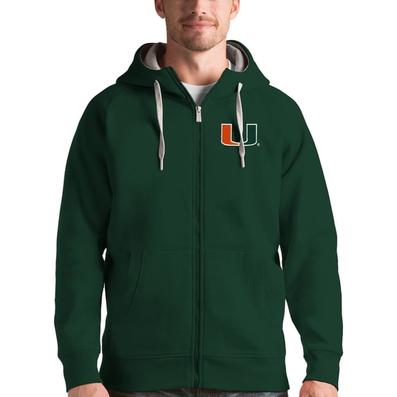 Men's Antigua Green Miami Hurricanes Victory Full-Zip Hoodie
