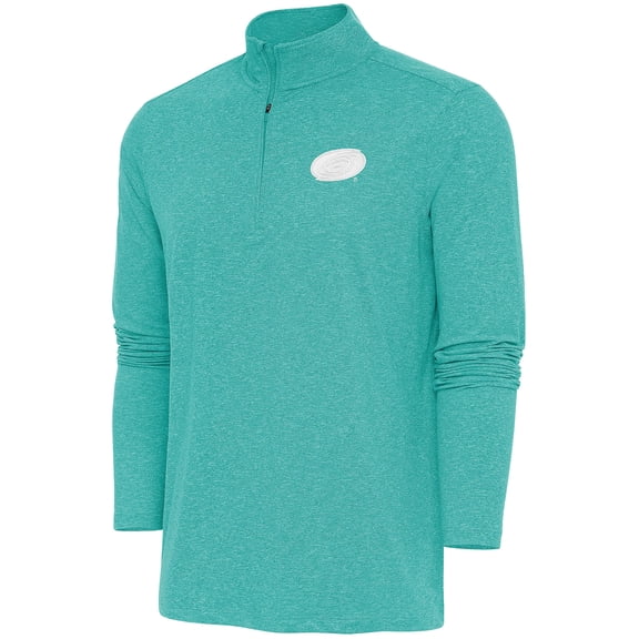 Men's Antigua  Heather Aqua Carolina Hurricanes White Logo Hunk Quarter-Zip Pullover