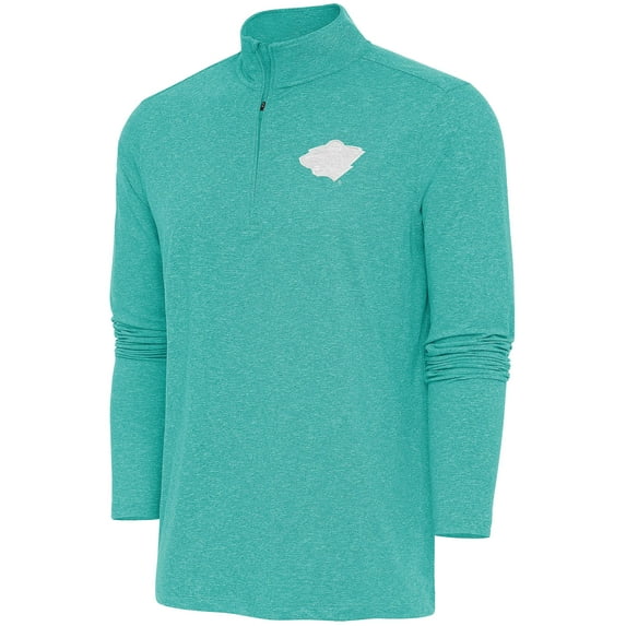 Men's Antigua Heather Aqua Minnesota Wild White Logo Hunk Quarter-Zip Pullover