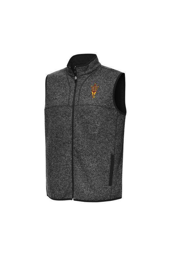 Men's Antigua Heather Black Arizona State Sun Devils Fortune Full-Zip Vest