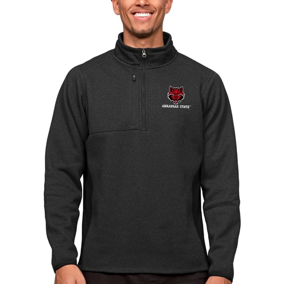 Men's Antigua Heather Black Arkansas State Red Wolves Course Quarter-Zip Pullover Top