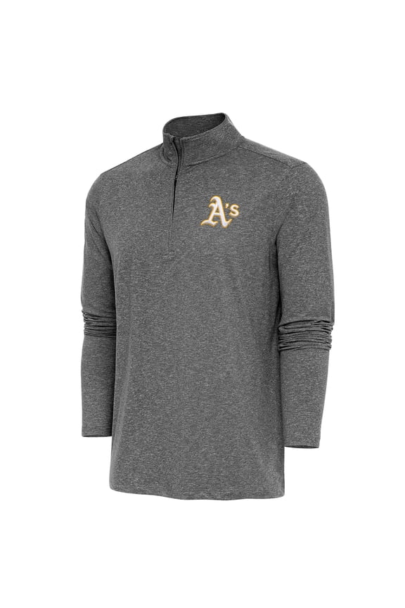Men's Antigua Heather Black Athletics Hunk Quarter-Zip Pullover Top