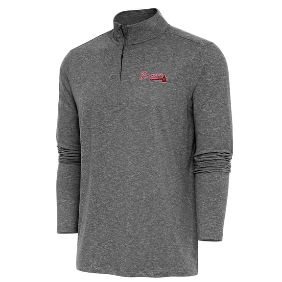 Men's Antigua Heather Black Atlanta Braves Hunk Quarter-Zip Pullover Top