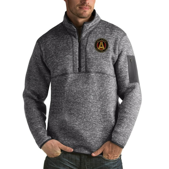 Men's Antigua Heather Black Atlanta United FC Fortune Big & Tall Quarter-Zip Pullover Jacket