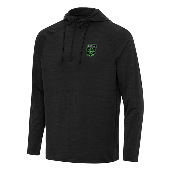 Men's Antigua Heather Black Austin FC Spikes Raglan Quarter-Zip Hoodie