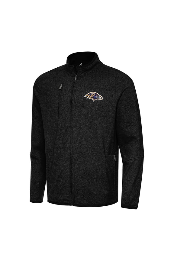 Men's Antigua Heather Black Baltimore Ravens Hold-Up Tri-Blend Full-Zip Jacket