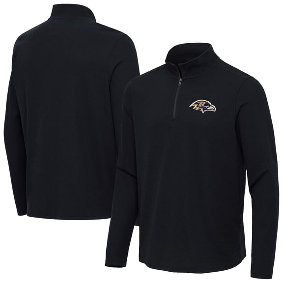 Men's Antigua  Heather Black Baltimore Ravens Sync Tri-Blend Quarter-Zip Pullover