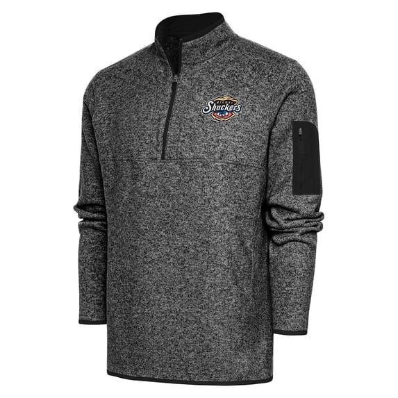 Men's Antigua Heather Black Biloxi Shuckers Big & Tall Fortune Quarter-Zip Pullover Jacket