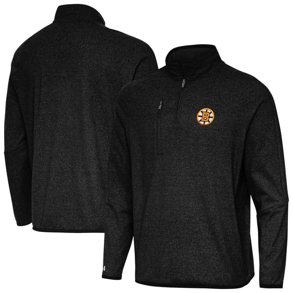 Men's Antigua Heather Black Boston Bruins Certain Tri-Blend Quarter-Zip Top