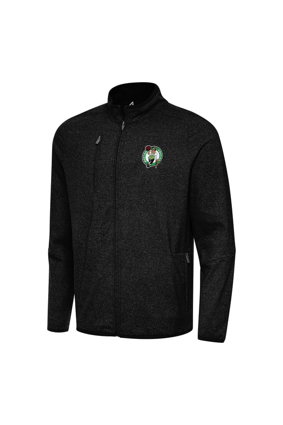 Men's Antigua Heather Black Boston Celtics Hold-Up Full-Zip Tri-Blend Jacket