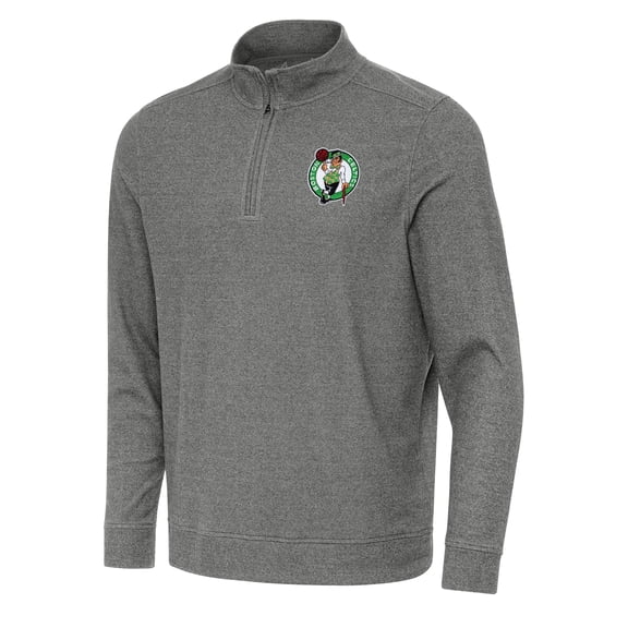 Men's Antigua Heather Black Boston Celtics Subtle Quarter-Zip Sweatshirt