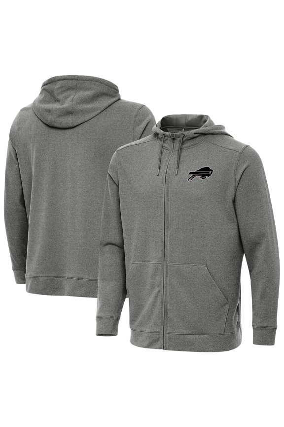 Men's Antigua Heather Black Buffalo Bills Effortless Full-Zip Hoodie Jacket