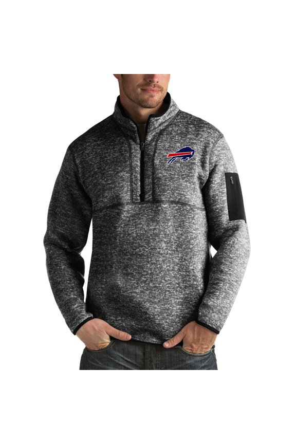 Men's Antigua Heather Black Buffalo Bills Fortune Big & Tall Quarter-Zip Pullover Jacket