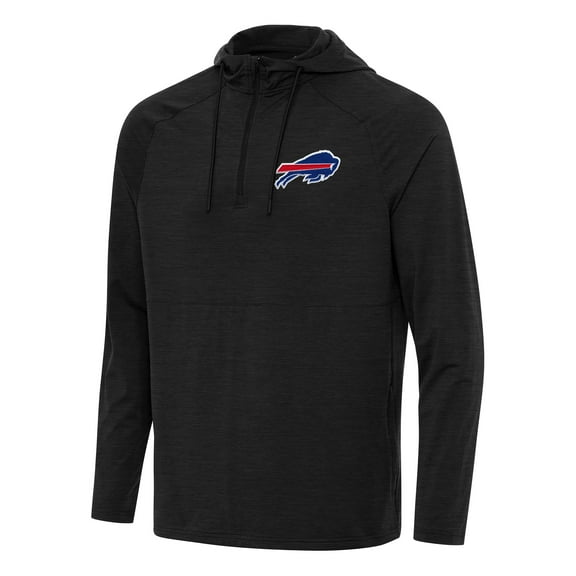 Men's Antigua  Heather Black Buffalo Bills Spikes Quarter-Zip Pullover Hoodie
