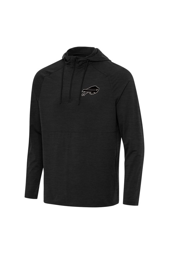 Men's Antigua Heather Black Buffalo Bills Spikes Raglan Quarter-Zip Hoodie