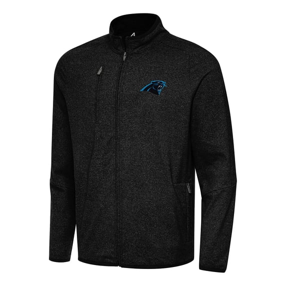 Men's Antigua Heather Black Carolina Panthers Hold-Up Tri-Blend Full-Zip Jacket