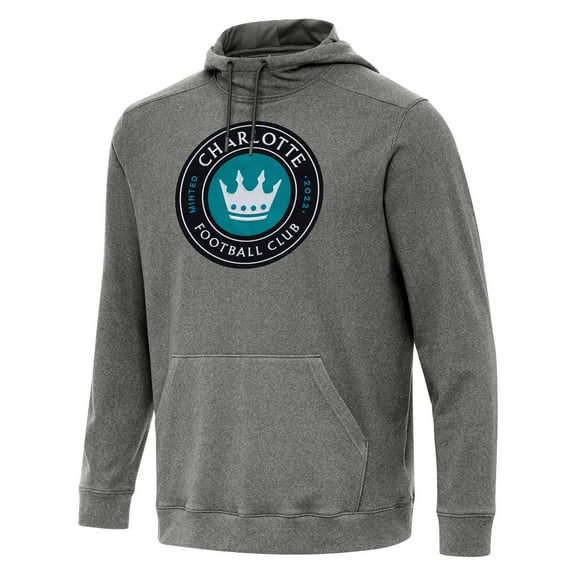 Men's Antigua Heather Black Charlotte FC Cloud Pullover Hoodie
