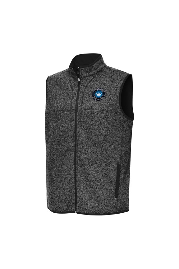 Men's Antigua Heather Black Charlotte FC Fortune Full-Zip Vest