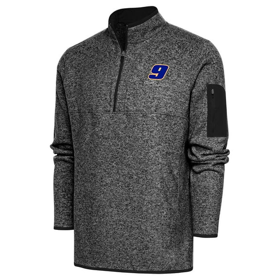 Men's Antigua Heather Black Chase Elliott Fortune Quarter-Zip Pullover Jacket