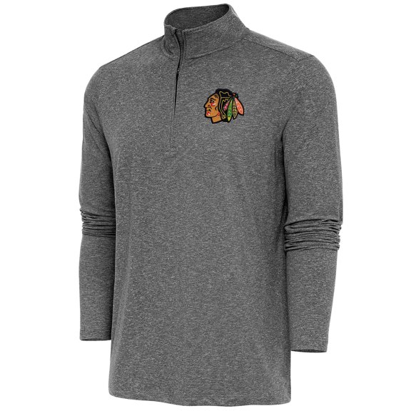 Men's Antigua  Heather Black Chicago Blackhawks Hunk Quarter-Zip Pullover Top