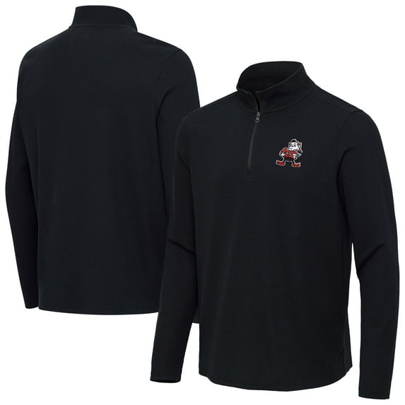 Men's Antigua Heather Black Cleveland Browns Throwback Sync Tri-Blend Quarter-Zip Pullover