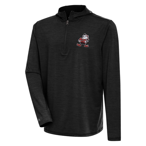 Men's Antigua Heather Black Cleveland Browns Tidy Quarter-Zip Pullover Hoodie