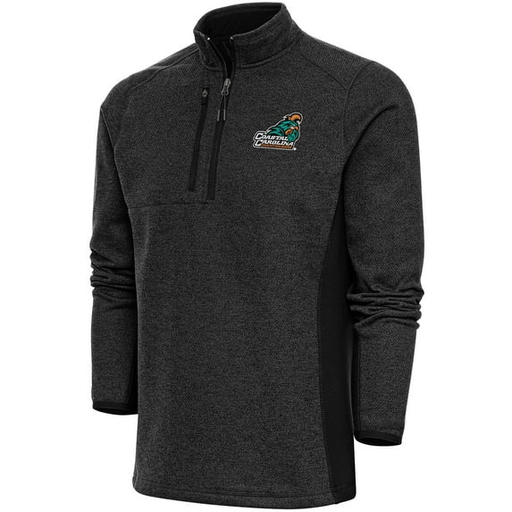 Men's Antigua Heather Black Coastal Carolina Chanticleers Course Quarter-Zip Top