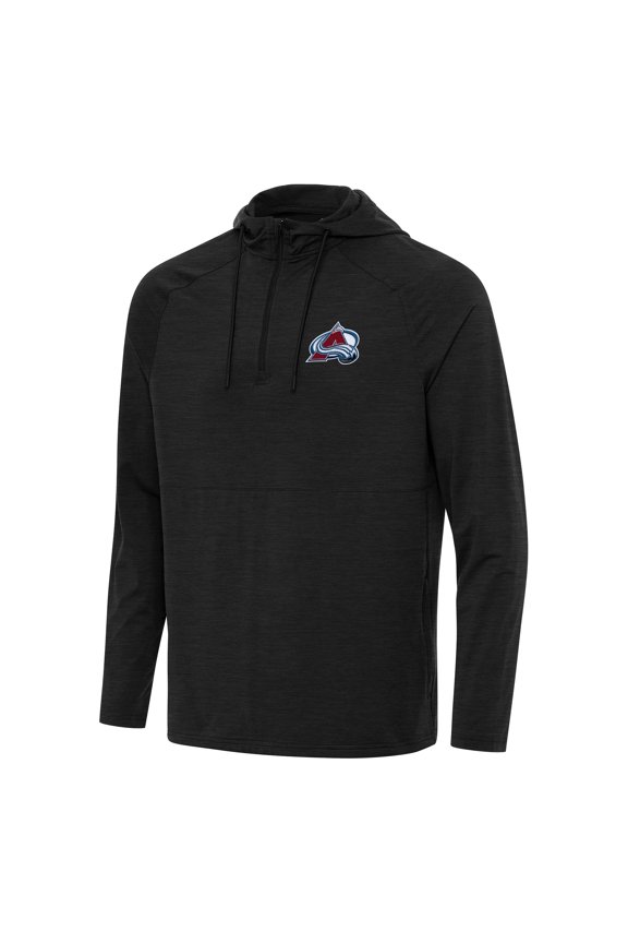 Men's Antigua Heather Black Colorado Avalanche Spikes Quarter-Zip Hoodie