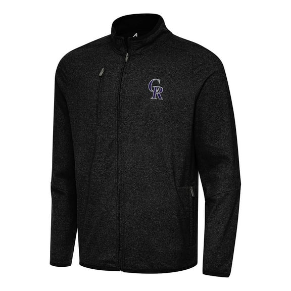 Men's Antigua Heather Black Colorado Rockies Hold-Up Tri-Blend Full-Zip Jacket