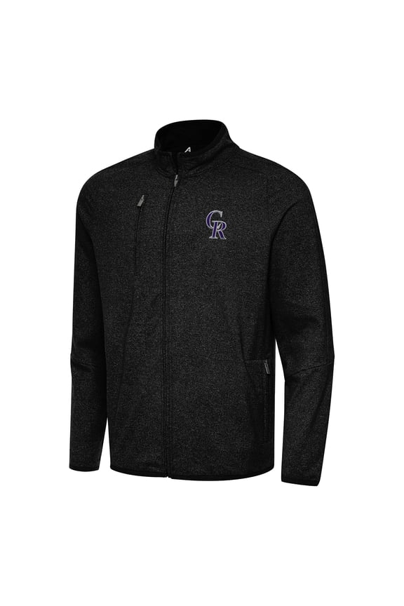 Men's Antigua Heather Black Colorado Rockies Hold-Up Tri-Blend Full-Zip Jacket