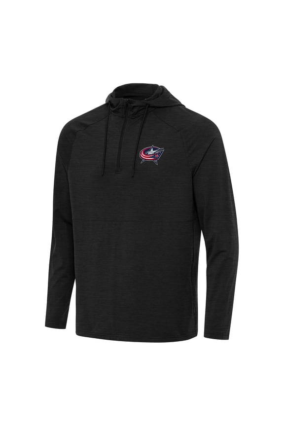 Men's Antigua Heather Black Columbus Blue Jackets Spikes Quarter-Zip Hoodie