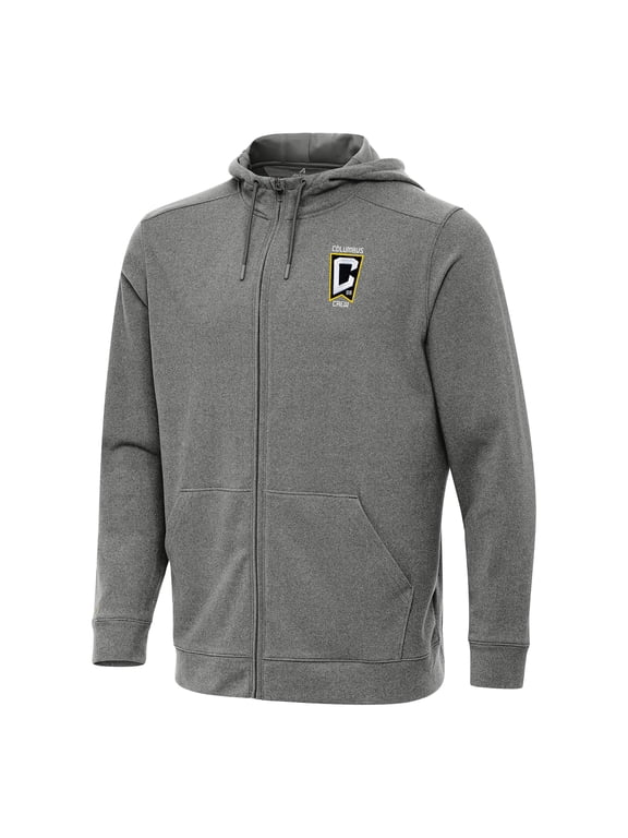 Men's Antigua Heather Black Columbus Crew Effortless Full-Zip Hoodie