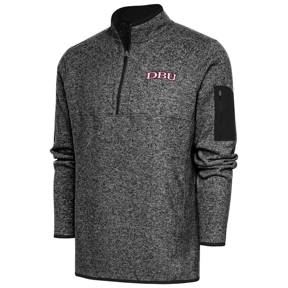 Men's Antigua Heather Black Dallas Baptist Patriots Fortune Quarter-Zip Pullover Jacket