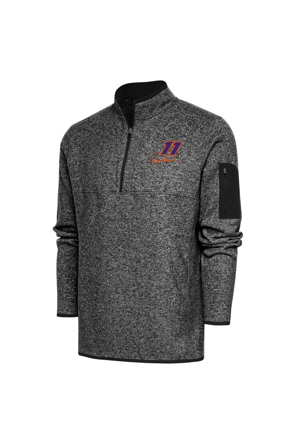 Men's Antigua Heather Black Denny Hamlin Fortune Quarter-Zip Pullover Jacket