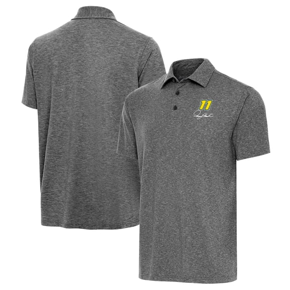 Men's Antigua Heather Black Denny Hamlin Par 3 Big & Tall Polo
