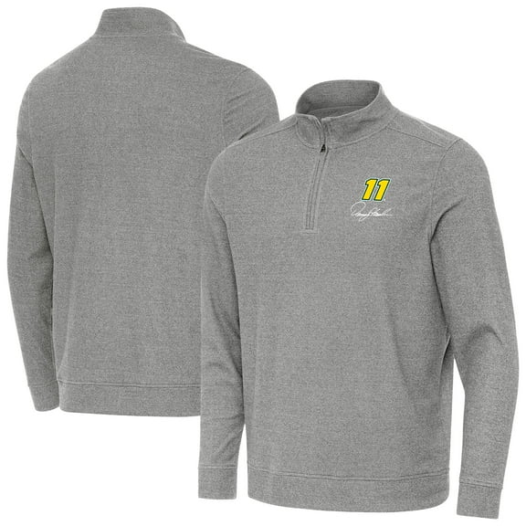 Men's-Antigua  Heather Black Denny Hamlin Subtle Quarter-Zip Pullover Top