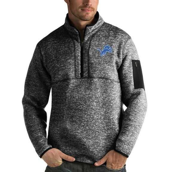 Men's Antigua Heather Black Detroit Lions Fortune Quarter-Zip Pullover Jacket