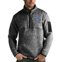 Men's Antigua Heather Black Detroit Lions Fortune Quarter-Zip Pullover Jacket