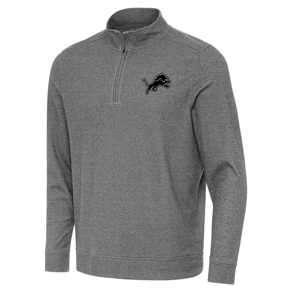 Men's Antigua Heather Black Detroit Lions Subtle Quarter-Zip Top